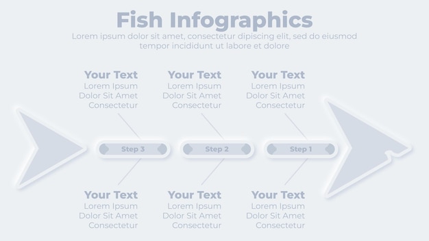 Vector neumorphic business fishbone and timeline infographic presentation template