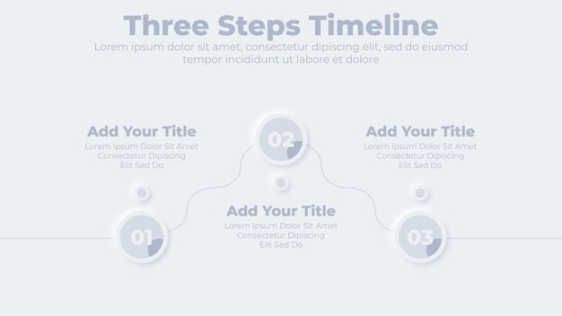 Cronologia aziendale neutromorfica con 3 passaggi o opzioni modello di presentazione infografica