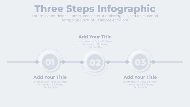Neumorphic business timeline with 3 steps or options infographic presentation template