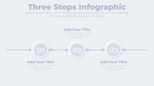 Vector neumorphic business timeline with 3 steps or options infographic presentation template