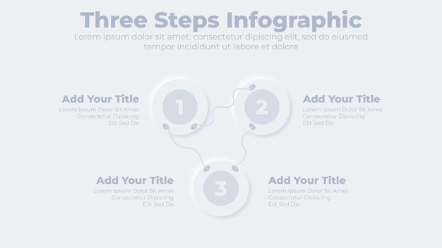 Neumorphic business timeline with 3 steps or options infographic presentation template