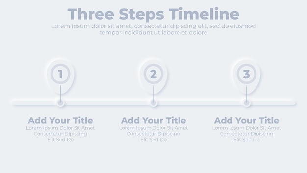 Vector neumorphic business timeline with 3 steps or options infographic presentation template