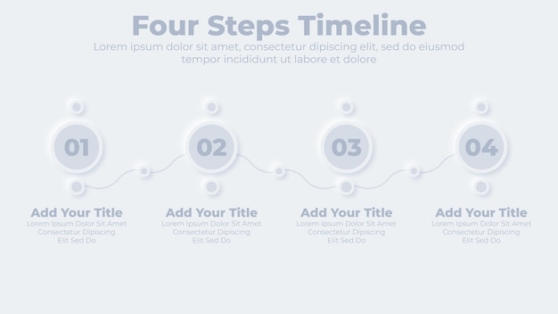 Neumorphic business timeline with 4 steps or options infographic presentation template