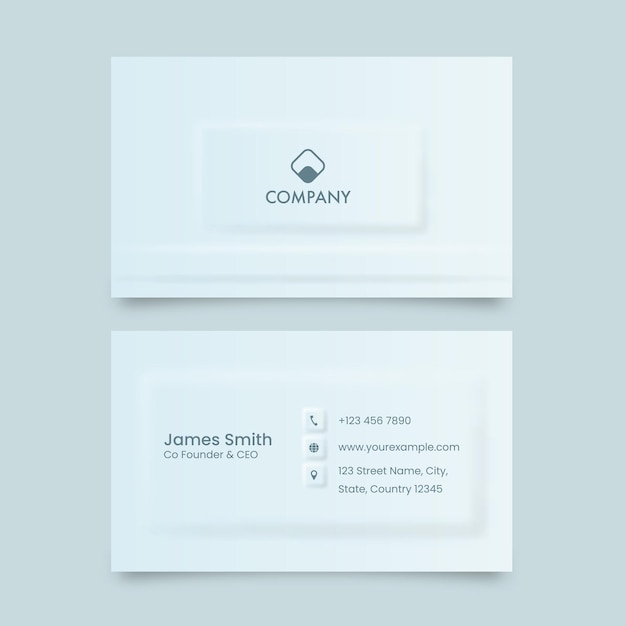 Vector neumorphic business or visiting card in front and back side.