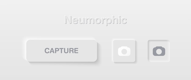 Vector neumorphic button, take a photo or capture button vector set, white tone.