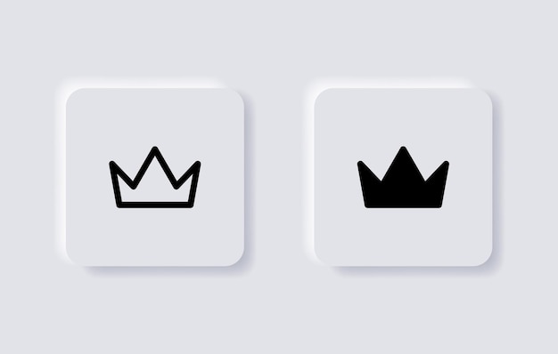 Simbolo premium di qualità dell'icona della corona neumorfica per il web dell'app ui ux nei pulsanti bianchi del neumorfismo