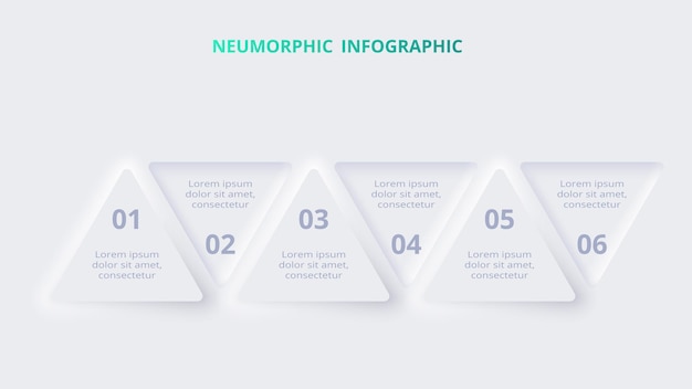 Neumorphic flow chart infographic Creatief concept voor infographic met 6 stappen opties onderdelen of processen