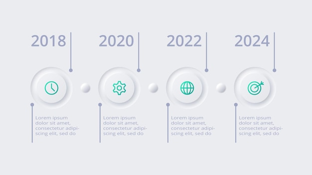 Neumorphic flow chart infographic Creative concept for infographic with 4 steps options parts or processes