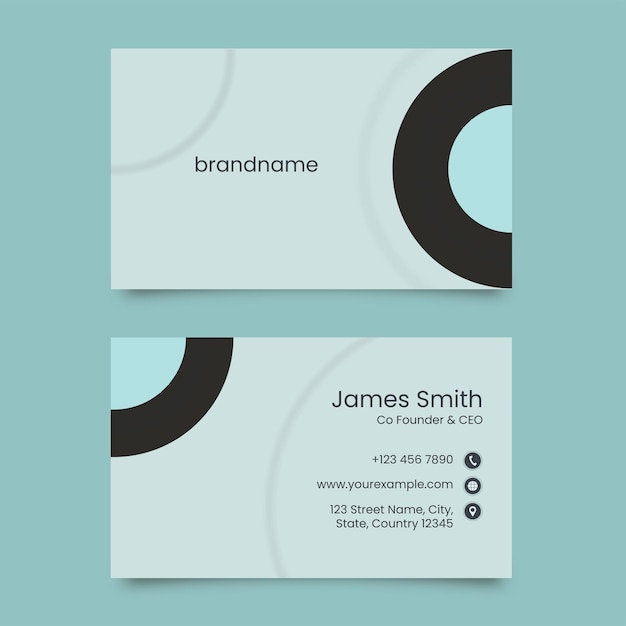 Neumorphic horizontal business card in front and back side.