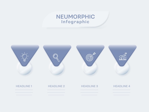 Neumorphic infographic concept with four options on white background.