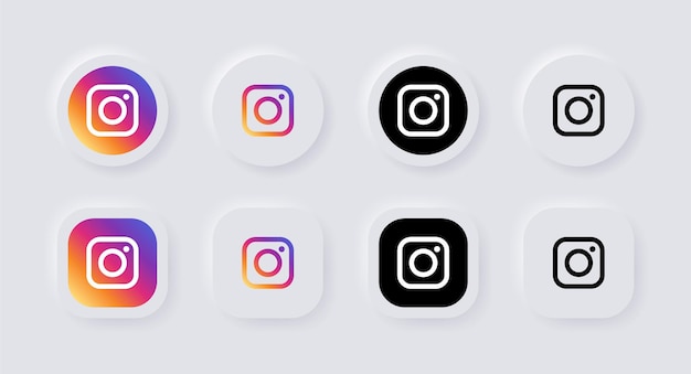 Vettore icona del logo neumorfico di instagram per le popolari icone dei social media loghi nei pulsanti di neumorfismo ui ux