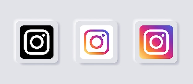 Neumorphic instagram logo icon for popular social media icons logos in neumorphism buttons