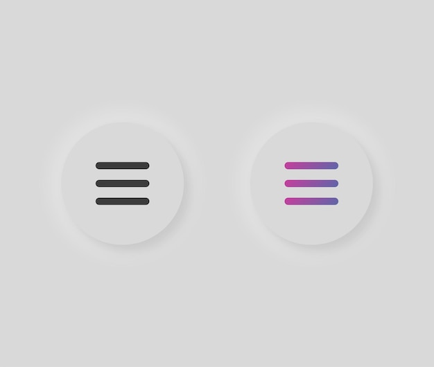 Neumorphic menu icon button in solid and gradient color