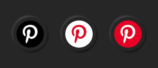 Vector neumorphic pinterest logo icon in black button in social media icons logos in neumorphism buttons