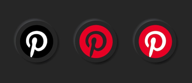 Vector neumorphic pinterest logo icon in black button in social media icons logos in neumorphism buttons