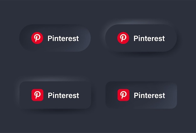 Значок логотипа Neumorphic pinterest в черной кнопке для значков социальных сетей, логотипы в кнопках Neumorphism