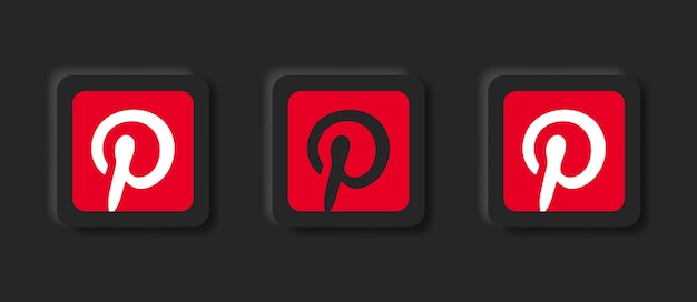 Vector neumorphic pinterest logo icon for popular social media icons logos in neumorphism buttons