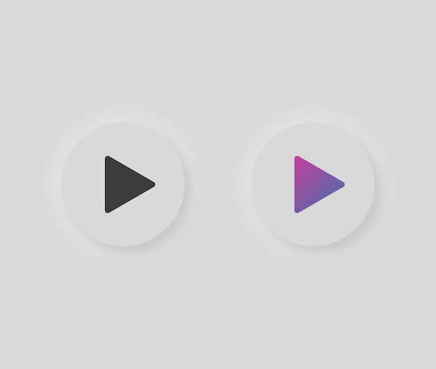 Vector neumorphic play icon button in solid and gradient color