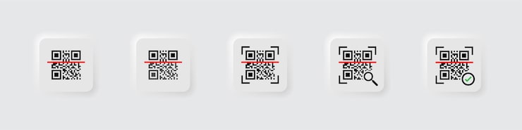 Vector neumorphic qr code (qr) - 針對 qr 編碼進行掃描掃描讀取條碼生成應用程式編碼在平面風格中識別或讀取 qr 程式碼向量圖形eps 10