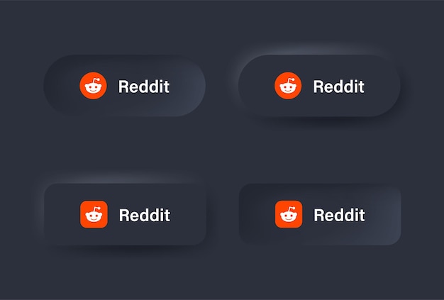뉴모피즘 버튼의 소셜 미디어 아이콘 로고용 블랙 버튼의 뉴모픽 레딧 로고 아이콘