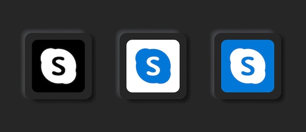 Neumorphic skype logo icon for popular social media icons logos in neumorphism buttons