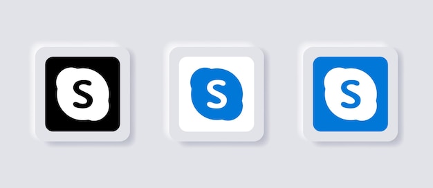 Vector neumorphic skype logo icoon voor populaire social media iconen logo's in neumorphism buttons