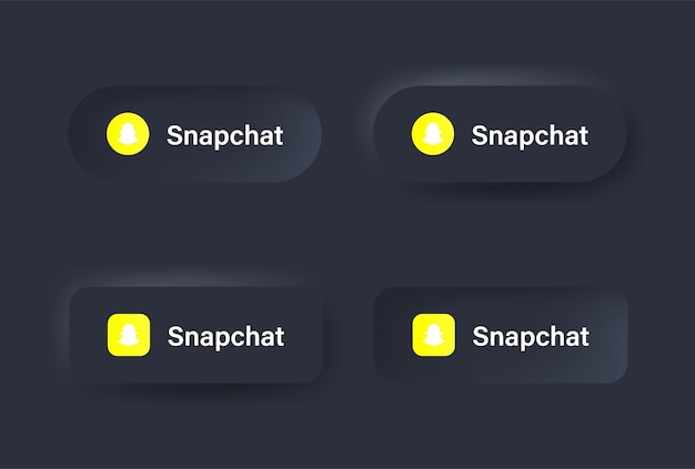 Icona del logo snapchat neumorfico nel pulsante nero per i loghi delle icone dei social media nei pulsanti del neumorfismo