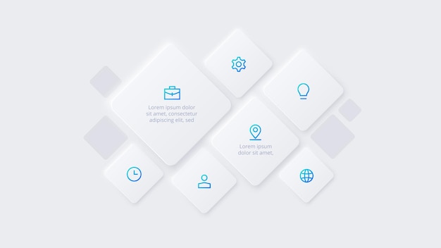 Neumorphic square elements for infographic Template for diagram graph presentation and chart Skeuomorph concept