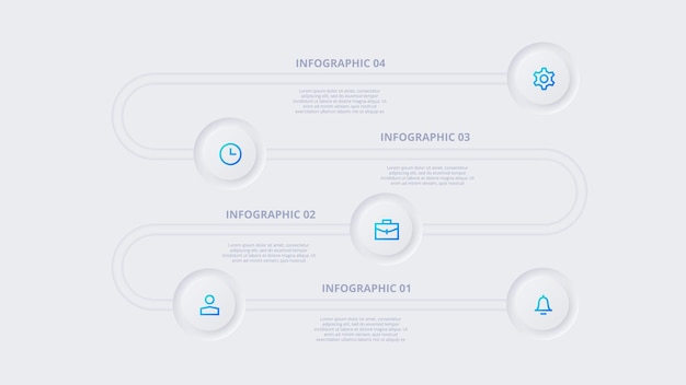 Neumorphic tijdlijn infographic sjabloon voor diagram grafiek presentatie en grafiek skeuomorph concept met 5 opties onderdelen stappen of processen