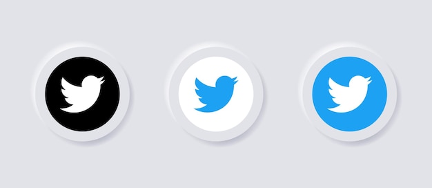 Вектор Значок логотипа neumorphic twitter для популярных логотипов социальных сетей в кнопках neumorphism