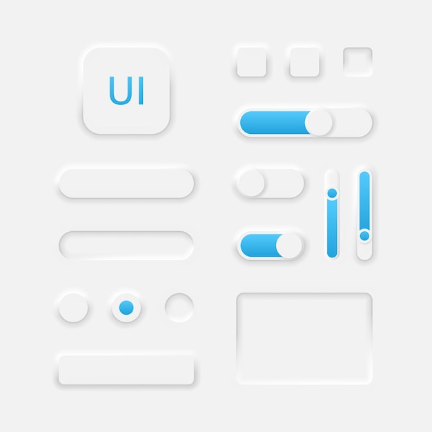 Neumorphic user interface-elementen voor mobiele app ui-pictogrammen instellen neumorphism-stijlontwerp