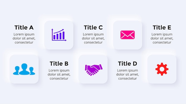 Neumorphic Vector Infographic Presentatiediasjabloon Schone minimale vlakke stijl