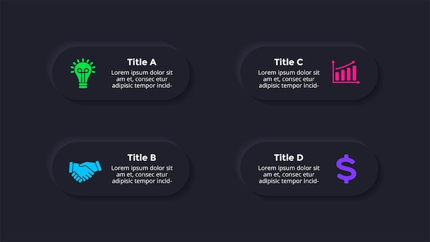 Neumorphic Vector Infographic Presentatiediasjabloon Schone minimale vlakke stijl