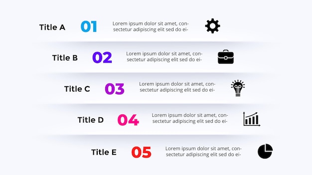 ベクトル neumorphic vector infographicpresentationスライドテンプレート5ステップクリーンミニマルフラットスタイル