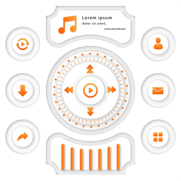 Vector neumorphic vector music player user interface elements icon design illustration stock