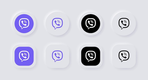 Neumorphism 버튼 Ui Ux의 인기 있는 소셜 미디어 아이콘 로고에 대한 Neumorphic Viber 로고 아이콘