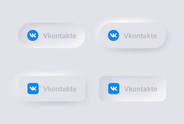 Neumorphic vk vkontakte logo icon for popular social media icons logos in neumorphism buttons ui ux