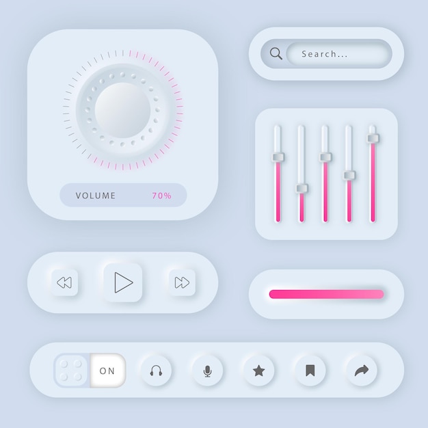 벡터 neumorphic 볼륨 사용자 인터페이스 요소 아이콘 디자인 일러스트 스톡