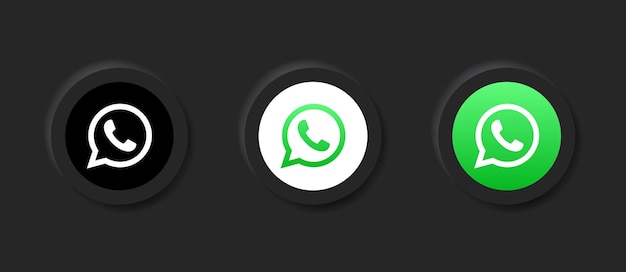 Neumorphic whatsapp-logopictogram in zwarte knop in sociale media-pictogrammen logo's in neumorphism-knoppen