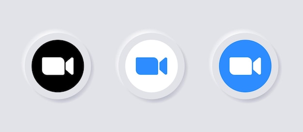 Neumorphism 버튼의 인기 있는 소셜 미디어 아이콘 로고에 대한 Neumorphic 줌 회의 로고 아이콘
