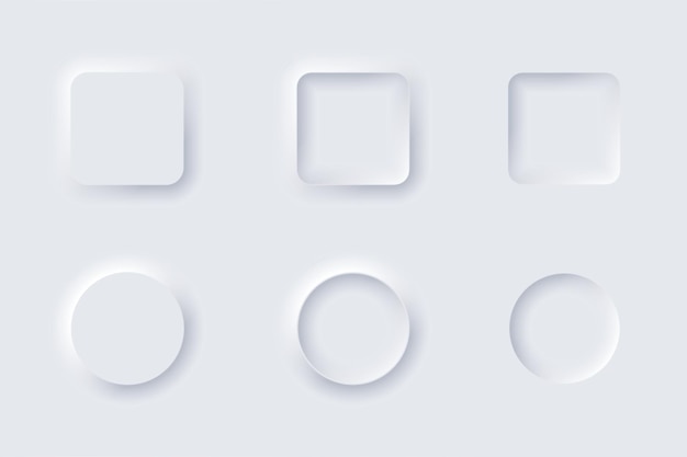 Vector neumorphism button design set vector illustration. square, geometric shape with rounded edges. white