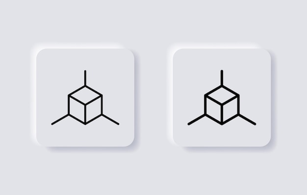 Neumorphism cube icona o logo esagonale aumentato per ui ux app web in pulsanti neumorfici bianchi