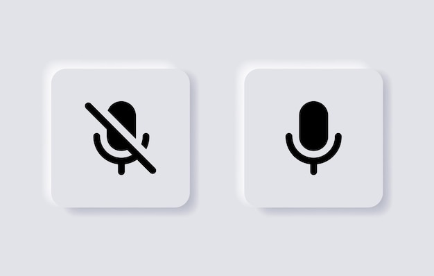 Неуморфизм микрофон микрофон выключен значок значок отключения звука для веб-приложения ui ux в белых неуморфных кнопках