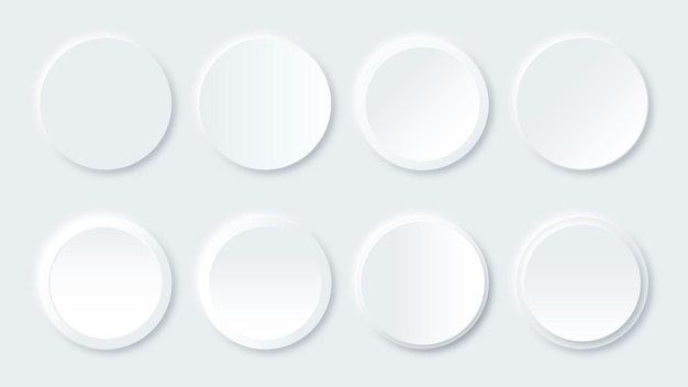 Neumorphism round button design vector set White paper frames Blank labels banners icons or stickers