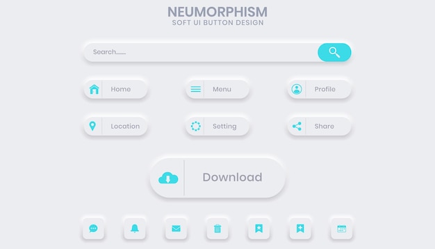 Neumorphism soft ui buttons set design template