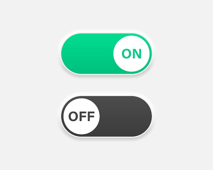 Vector neumorphism switch on and off icons. on and off slide buttons. devices user interface mockup or template. neumorphic ui ux white user interface web buttons. vector eps 10