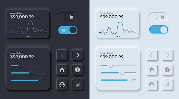 ニューモーフィズム UI 要素 デジタル ファイナンス ダーク モードとライト モード