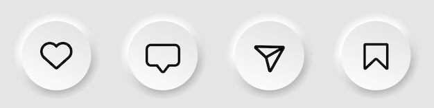 ニューモーフィズム UI UX デザイン要素コメント共有のようなボタンは灰色の背景に保存モバイル アプリのユーザー インターフェイス要素ベクトル イラスト EPS 10
