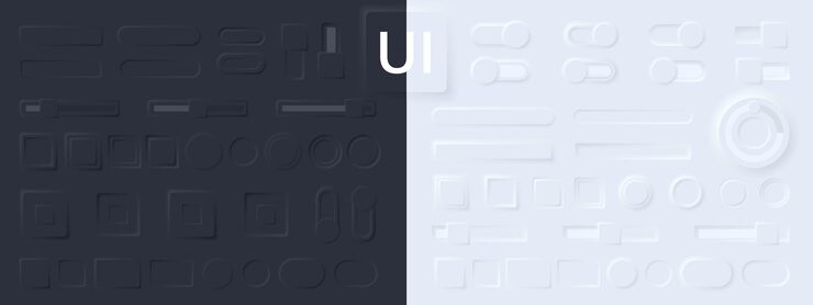 Vector neuorphism buttons collction. neumorphism user interface design set. neumorphism ui ux icons set. user interface elements for apps. neumorphic buttons collection. vector graphic. eps 10