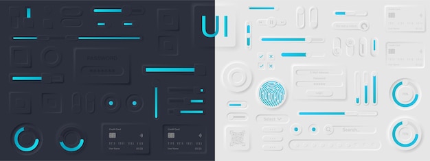 Neuorphism buttons collction. neumorphism user interface design set. neumorphism ui ux icons set. user interface elements for apps. neumorphic buttons collection. vector graphic. eps 10